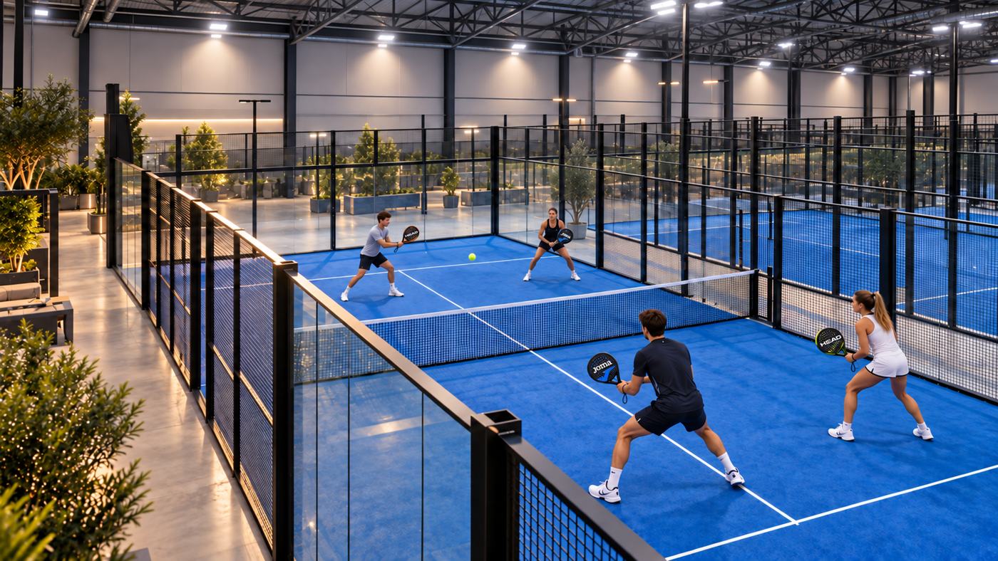 Players on an indoor padel court